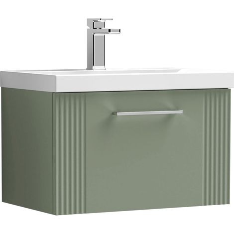 Nuie Deco Wall Hung 1-Drawer Vanity Unit with Basin-3 600mm Wide - Satin Green