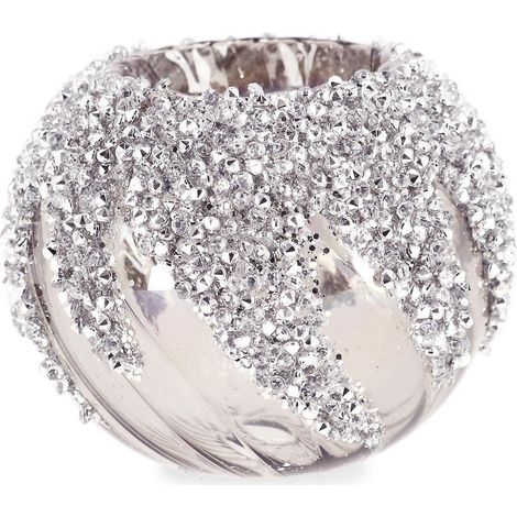Bizzotto Portacandela di Natale Vortex Vetro Grigio D 8 Cm Argento