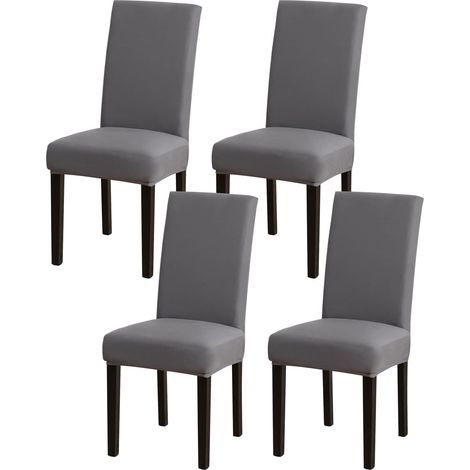 Lot de 4 housses de chaise extensibles grises, amovibles et lavables, protection universelle (1/5)