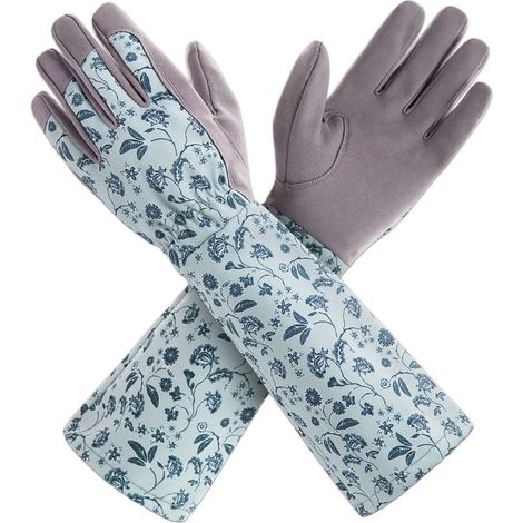 Gardening Gloves Women Long Sleeve PU Leather Gloves Waterproof Ideal for Planting Watering in Garden and Yard (Grey, M) (1/5)