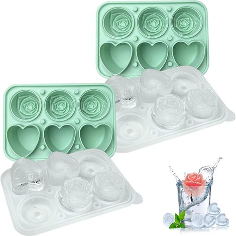 Lot de 2 bacs à glaçons en silicone rose cœur, sans BPA pour whisky et cocktails, lavable au lave-vaisselle (1/5)