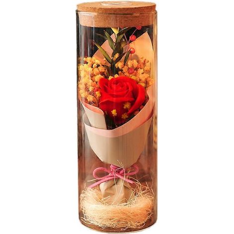 Cadeaux créatifs - Cadeau de Saint-Valentin - Bouteille à vœux avec fleurs artificielles - Rouge (1/5)
