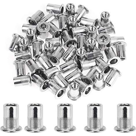 Lot de 50 écrous à rivet en acier inoxydable à tête plate filetée 1/4"-20 (1/5)