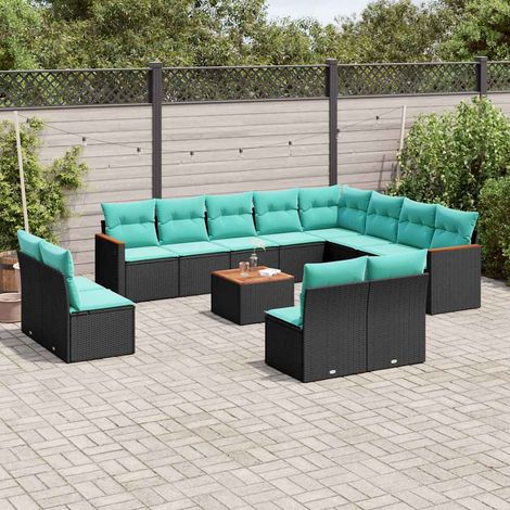Ensemble de canapé de jardin 13 pcs avec coussins noir résine tressée (1/5)