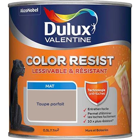 Peinture bicouche intérieure Color Resist Murs et Boiseries Mat Taupe Parfait 0,5 L - Dulux Valentine
