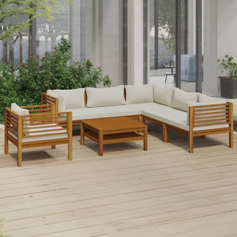 Salon de jardin 7 pcs,Mobilier de terrasse,Table et Chaise pour Relax avec coussin crème Bois d'acacia solide -YZ449950 (1/5)