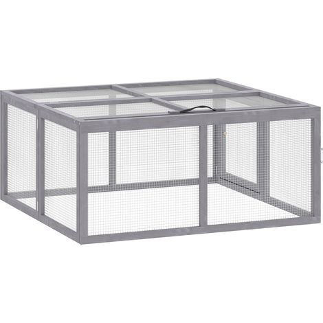 Clapier à lapins extérieur pliable en bois avec toit ouvrant et poignée, enclos pour poule, canard, 110x105x50cm, gris (1/5)