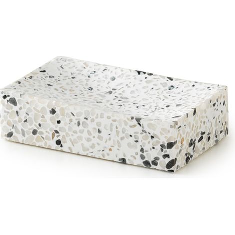 PORTA SAPONE DA APPOGGIO IN GRANIGLIA DI MARMO MODELLO ZOE - DIM. CM (LXPXH): 11,5X7X3 - BIANCO/NERO  - GDY