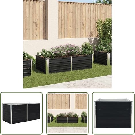 The Living Store Jardinière 160 x 80 x 45 cm Acier galvanisé Anthracite - Jardinier Rectangular - Jardinière Extérieure - Pot De Fleurs Métal - Jardinière Acier - Jardinière Anthracite (1/5)