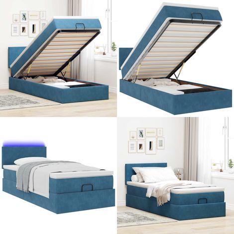 vidaXL Cadre de lit ottoman avec matelas bleu foncé 100x200 cm velours (1/5)