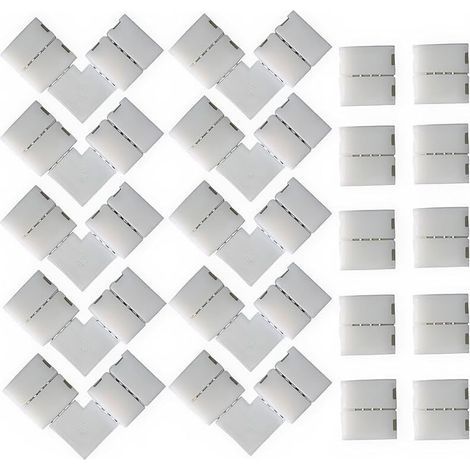 20 Pack 4 Pin L Shape Light Strip Connector, No Gap 4 Pin LED Strip Light Connector for 10mm Non-Waterproof Multicolor SMD 5050 LED Strip (1/5)