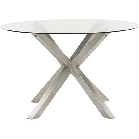 Mesa de jardín moderna acero inoxidable ⌀ 120 cm tablero de vidrio plateado Maletto