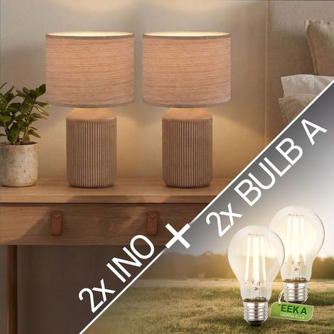 Briloner Ino Tischlampe, Stoffschirm, Kabelschalter, Keramikfuß, Braun, Ø22 x 37,5 cm