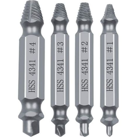 Schraubenausdreher, gebrochenes Werkzeug-Set, beschädigter Bolzenführungssatz, beschädigtes einfaches Herausziehen gebrochener Befestigungselemente (4 Stück HSS 4341, Silber) (1/5)