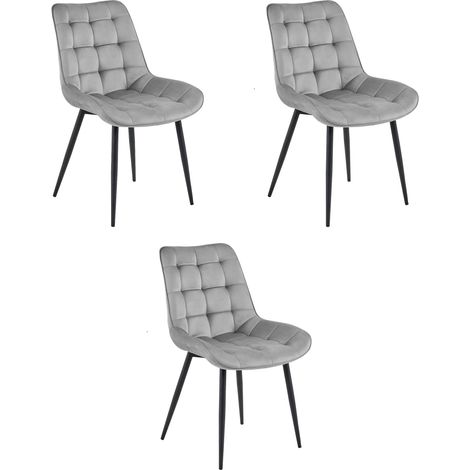 Chaise - Leobert - Bera - Velours Gris Clair/Pieds Noirs - 54 X 60 X 88 Cm - Lot De 3 (1/5)
