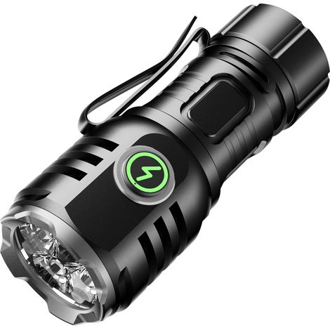 Petite lampe de poche LED rechargeable ultra lumineuse 6000 lumens, type C rechargeable, 4 perles puissantes, 8 modes d'éclairage et longue durée de vie, étanche, pour camping, randonnée, urgences en (1/5)