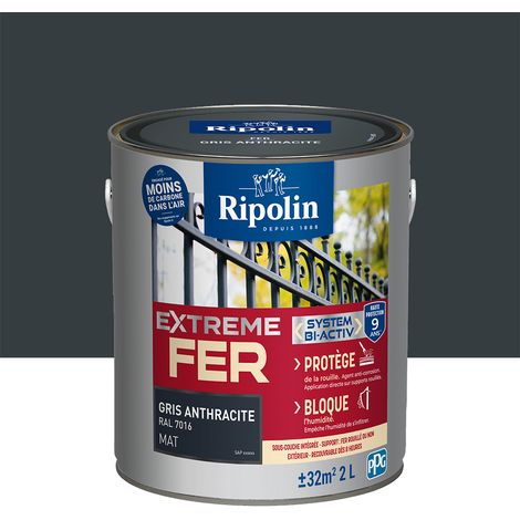 Ripolin – Peinture antirouille pour fer extérieur – Mat – 2L – Gris anthracite – Protection 9 ans – Application directe sur supports rouillés (1/4)