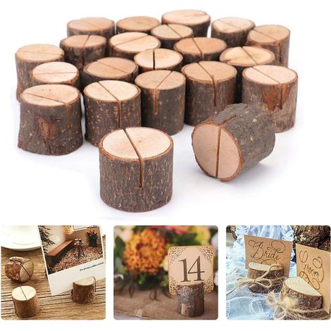 Porte Carte en Bois, 20 Pcs Porte-Numéros de Table de Mariage Rustique Porte-Menu en bois – Porte-Cartes de noms en bois porte-mémo Porte-photo pour les décorations de mariage et les fêtes