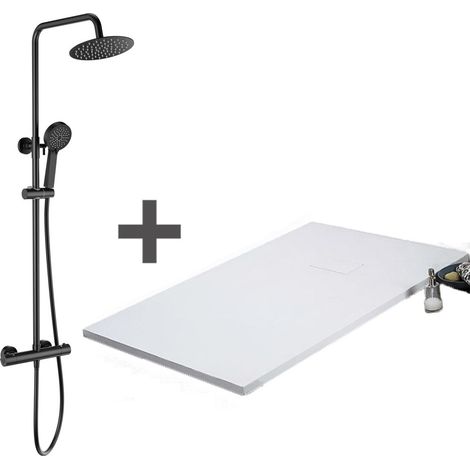 Pack Receveur de douche 90 x 120 cm extra plat blanc + Colonne de douche thermostatique