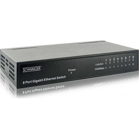 Schwaiger 8-Port Netzwerkswitch NWSW8 011 schwarz, Metallgehäuse, bis zu 1000 Mbit/s Netzwerktechnik (1/5)