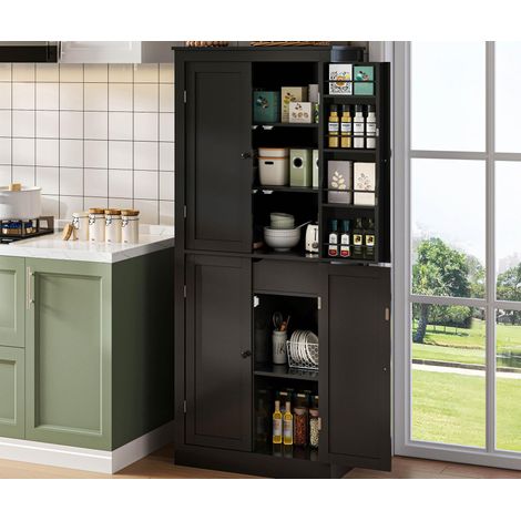 Modernluxe - Buffet de cuisine 75x40x180cm, 2 portes avec étagères, 1 tiroir et compartiment - noir (1/5)