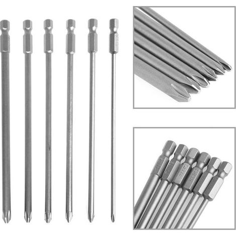 6Pcs 6.35mm Queue Hexagonale Croix Magnétique Phillips Vis Tête Tournevis Kit Outils électriques Longueur de 150mm (1/5)
