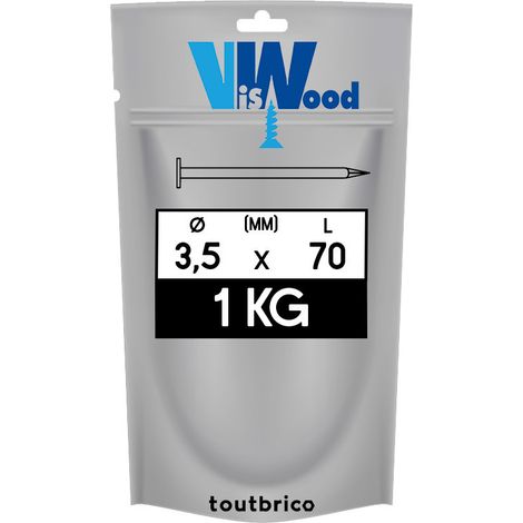 Sachet 1Kg pointe tête plate 3,5 x 70mm acier poli - Viswood