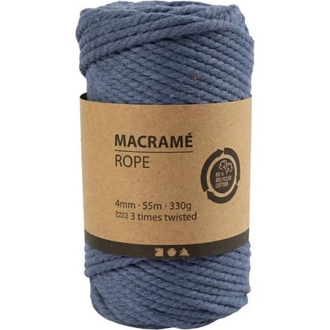Corde pour Macramé - Fibre naturelle - 4 mm x 55 m - Bleu - Charge de rupture 546 kg - Tressée