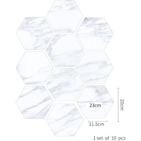 Lot de 10 autocollants sol hexagonaux, vinyle antidérapant imperméable, décoration cuisine salon salle de bain (1/5)