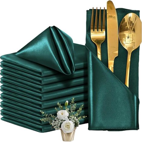 12 servilletas de poliéster para mesa de hotel, 40x40 cm – tejido liso – verde oscuro – multicolor