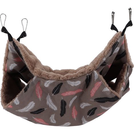 Hamac double couche pour petits animaux de compagnie, doux et confortable, pour hamster, lit suspendu chaud avec crochet métallique fixe, 20 x 20 cm / 7,9 x 7,9 pouces, plumes (1/5)
