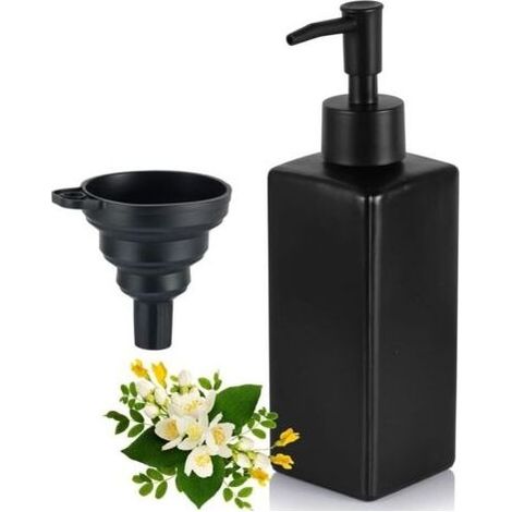 Distributeur de Savon 350ml Noir Mat Design Carré, Avec Étiquettes et Palette pour Cuisine et Douche (1/5)