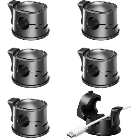 6 Stück selbstklebende Kabelhalter, um 360° drehbare Kabelbinder mit Federmechanismus, Kabelmanagement für Schreibtisch, Tisch, Wand, Auto, USB, HDMI, Audio