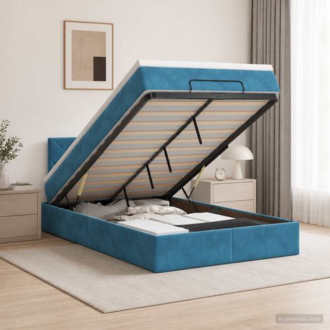 vidaXL Cama otomana con colchón Azul Oscuro 120 x 200 cm Terciopelo (1/5)