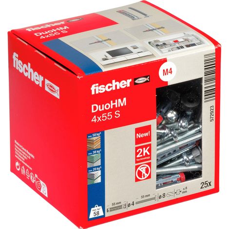 Cheville Bi-Matière DuoHM 4 x 55 pour Corps Creux, avec Vis à Tête Cylindrique, Empreinte TX, Boite de 25 (1/5)