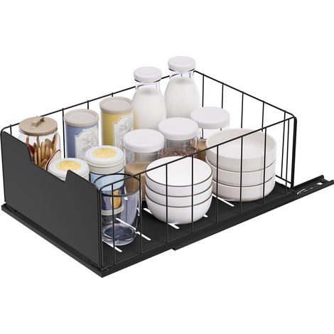 Lot de 1 Tiroir Coulissant Cuisine Extensible, 40x25x17.5cm, Noir (1/5)