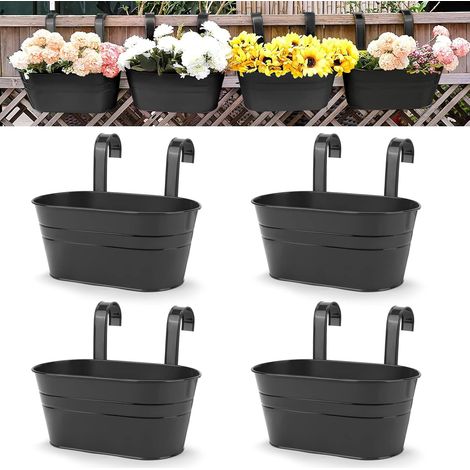 Lot de 4 pots de fleurs suspendus en métal, jardinières murales d'intérieur/extérieur pour balustrade, clôture, balcon, jardin, décoration intérieure et extérieure, 4 pièces noires