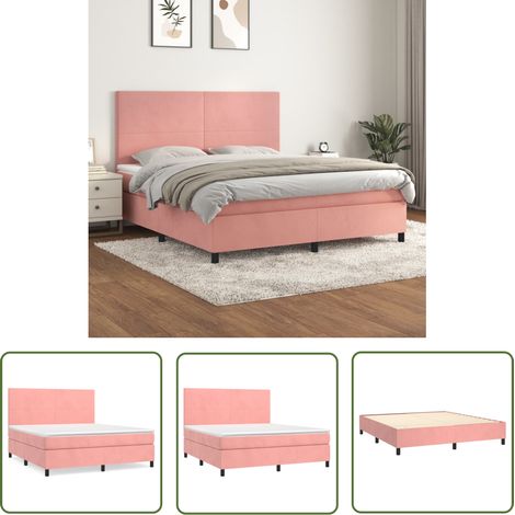 The Living Store Sommier à lattes de lit avec matelas Rose 160x200 cm Velours - Lit Double - Lit Tapissier - Lit Velours - Literie - Chambre À Coucher (1/5)