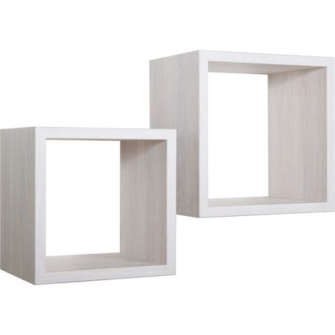 Set 2 Mensole Cubo da Parete Quadrato in Fibra di Legno Q-Bis Maxi Rovere Sbiancato (1/5)