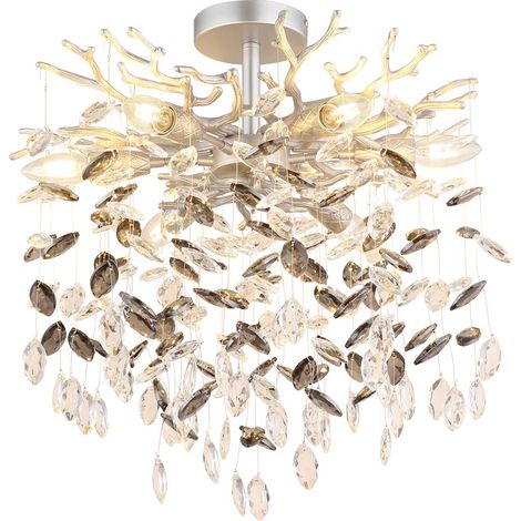 Deckenleuchte Deckenlampe Wohnzimmerlampe Glaskristalle rauchfarben D 50 cm