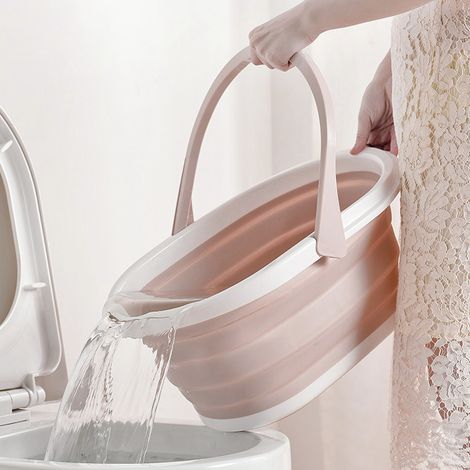 Seau à eau pliable et portable pour le nettoyage de la salle de bain, rose clair (1/5)