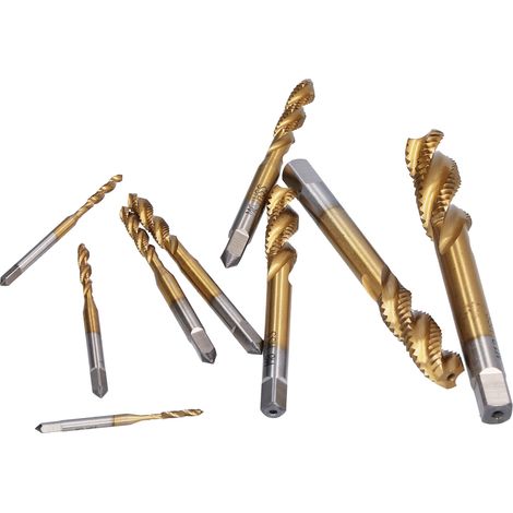 Jeu de tarauds à goujures hélicoïdales, outils de taraudage manuels en acier rapide revêtu de titane, 9 spécifications M2-M12