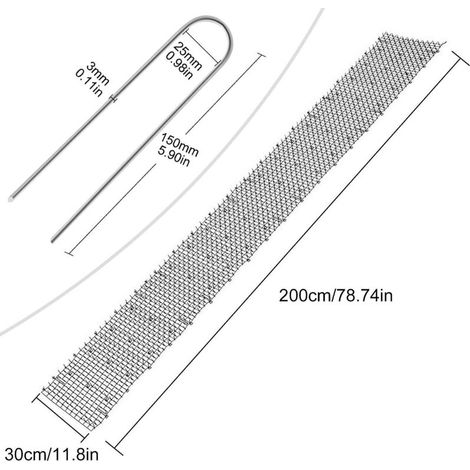 Tappetino da giardino anti-gatto con punte 200281,8 cm con 10 picchetti in metallo, nero (1/4)