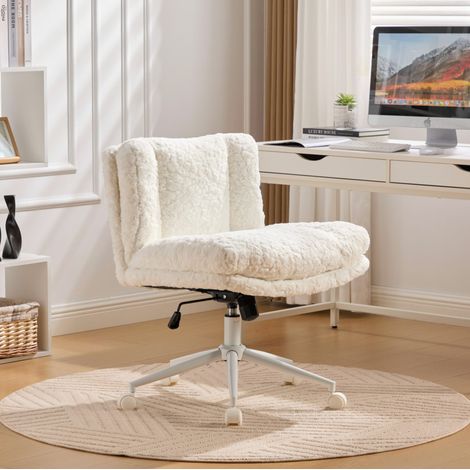 Fauteuil bureau large assise pivotant fourrure crème OKMYHOME (1/5)