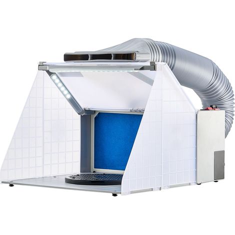 Cabine de Peinture Aérographe Portative avec Éclairage LED, Ventilateur et Tuyau d'Évacuation, pour Modèles, Loisirs Créatifs et Pâtisserie. (1/5)