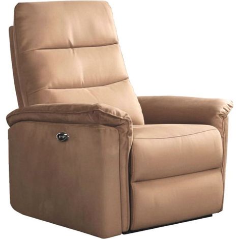 Fauteuil relax électrique en tissu polyester marron glacé - RHODAY