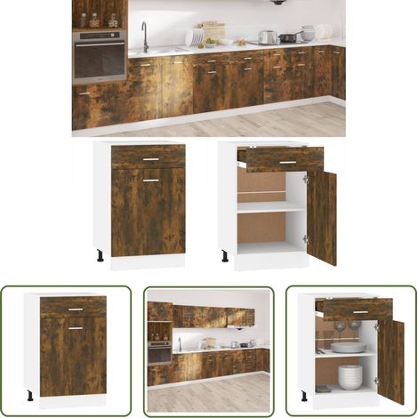 The Living Store Armoire de plancher à tiroir Chêne fumé 50x46x81,5 cm Bois - Armoire De Cuisine - Meuble De Rangement - Étagère De Rangement - Armoire À Tiroir - Mobilier De Cuisine (1/5)