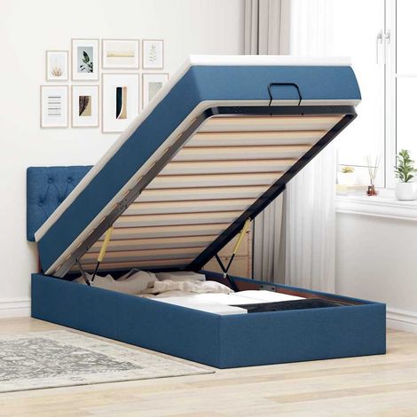 vidaXL Lit ottoman avec matelas et LED Bleu 100x200 cm Tissu (1/5)