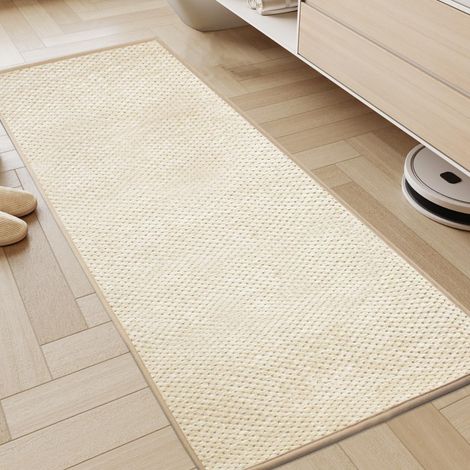 Tapis Cuisine 45x120cm, Chenille Tapis Cuisine Devant Evier, Antidérapant et Lavable, Facile à Nettoyer pour Couloir, Buanderie, Salle de Bains, Passage, Beige