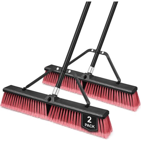 Pack of 2 60 cm Outdoor Large Commercial Hard Bristle Brush with 63 Inch Long Handle for Garage, Workshop, Garden, Yard, Patio, Street, Warehouse, Lawn, Driveway (Red) (1/5)